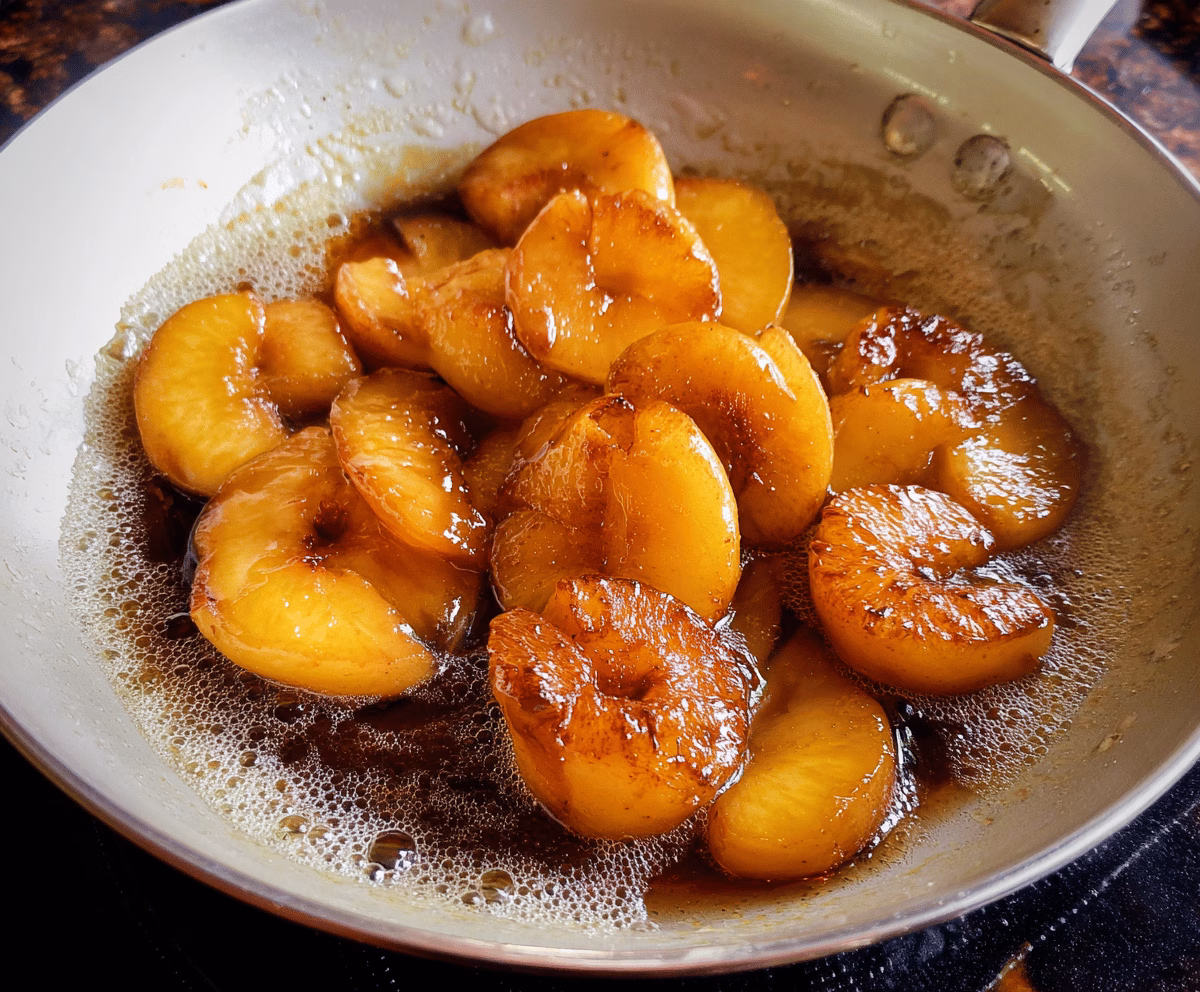 Easy Pan Fried Peaches with Honey Glaze